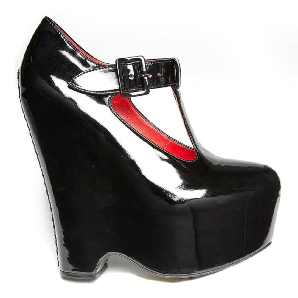 Black Platform Mary Jane Wedge Shoes